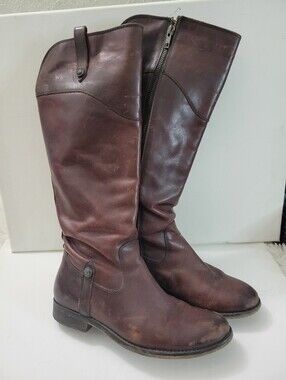 Frye Sz 6 B Womens Button Riding Boots Brown Leather Tall Side Zip